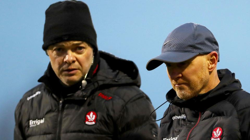 Derry manager Paddy Tally (right) alongside backroom team member Paul McFlynn [Inpho]