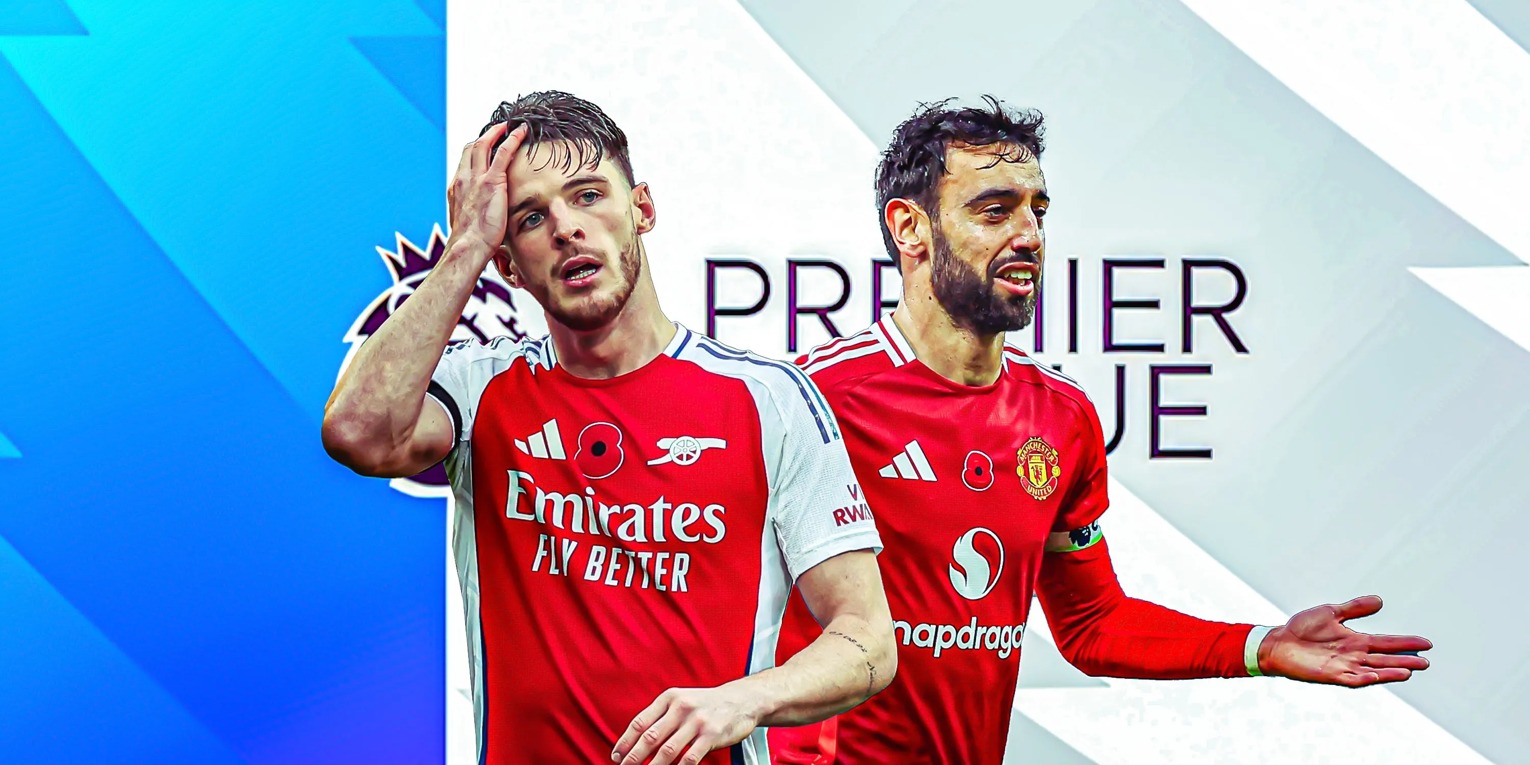 Declan Rice (Arsenal) đối đầu Bruno Fernandes (Manchester United) - Ảnh minh họa rivalry Ngoại hạng Anh
