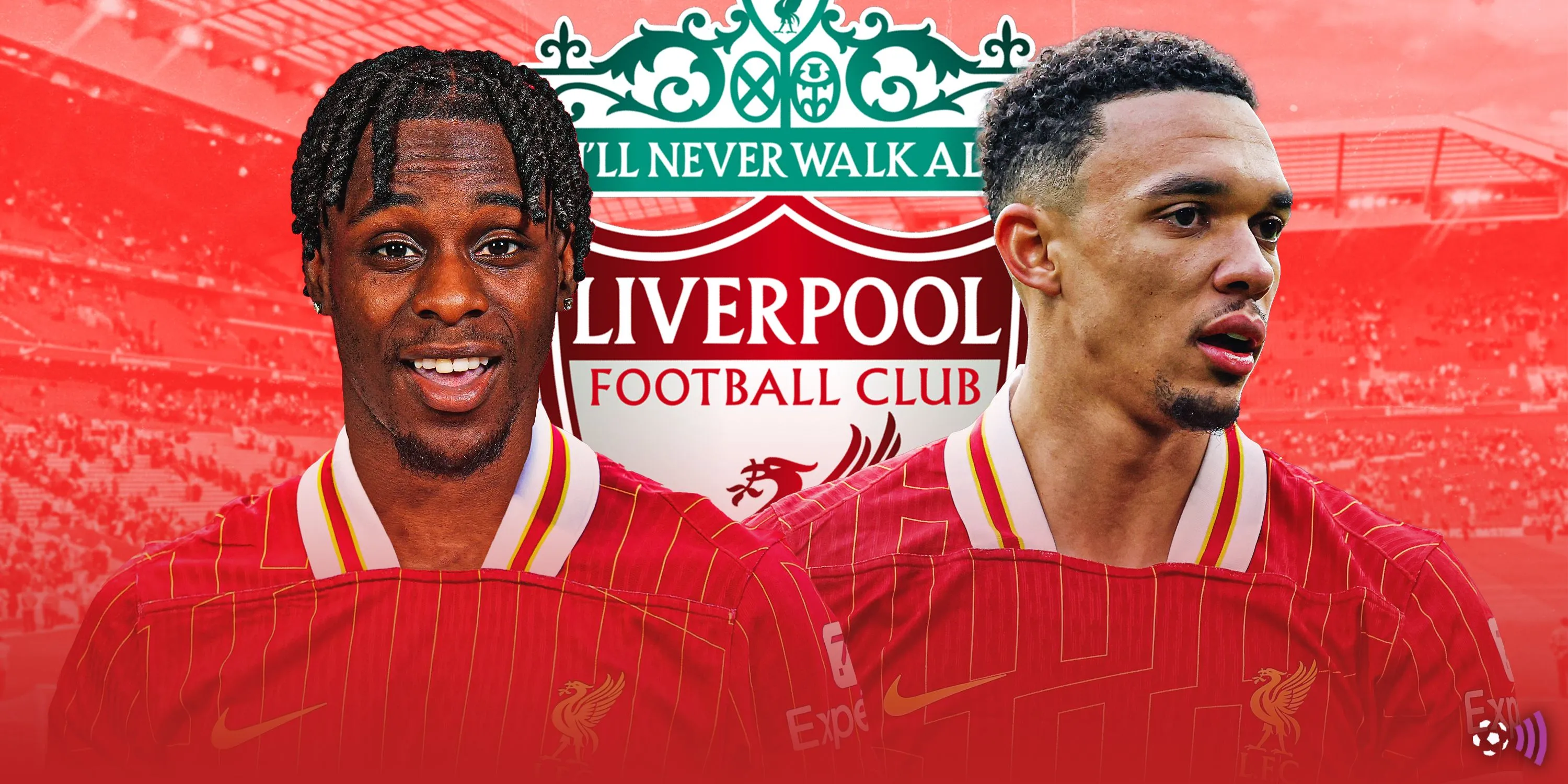 Hậu vệ Jeremie Frimpong (trái) và Trent Alexander-Arnold (phải) - hai cầu thủ liên quan đến vị trí hậu vệ phải của Liverpool