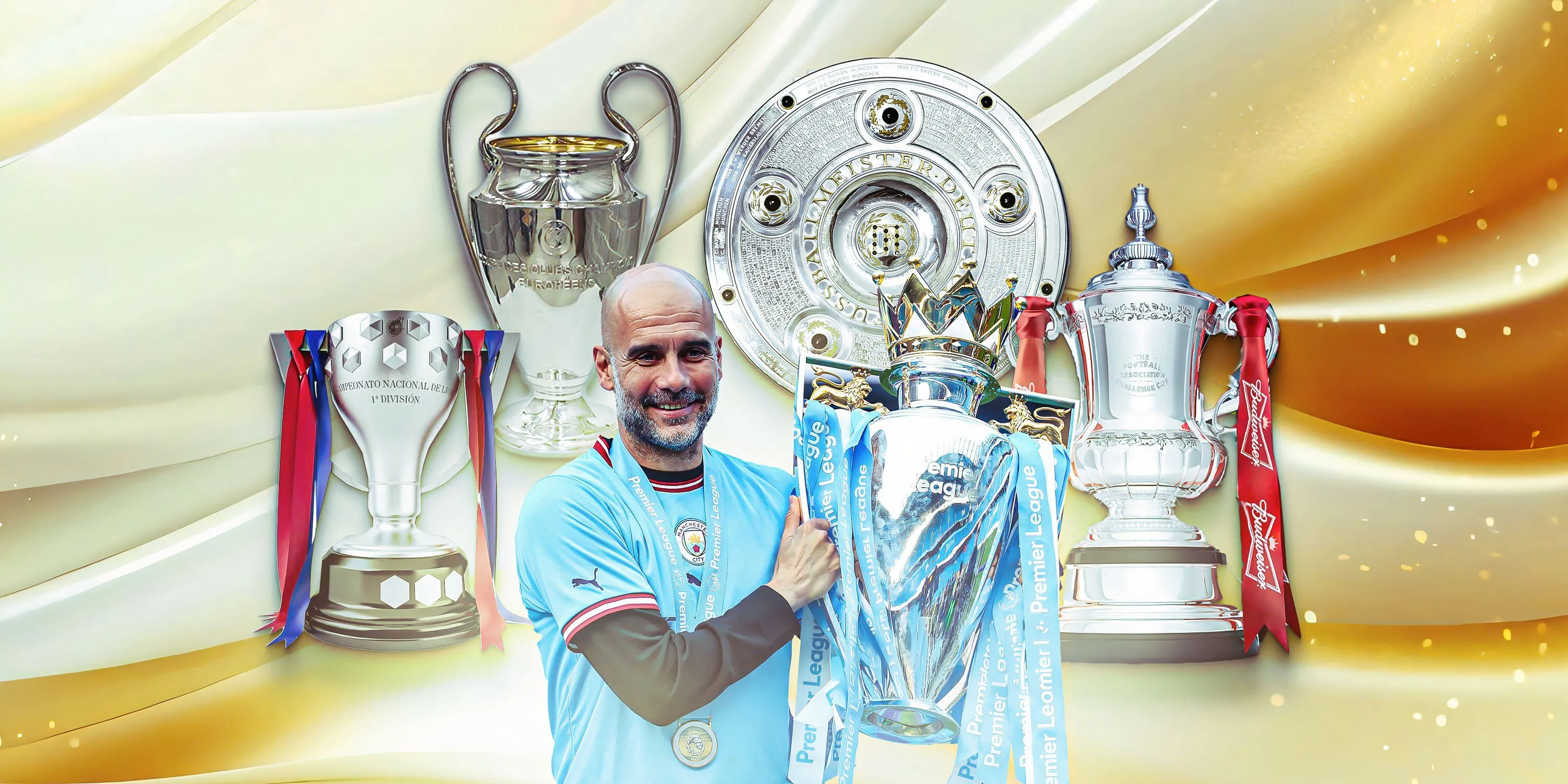 Huấn luyện viên Pep Guardiola cùng bộ sưu tập danh hiệu đồ sộ trong sự nghiệp, bao gồm Ngoại hạng Anh và Champions League.