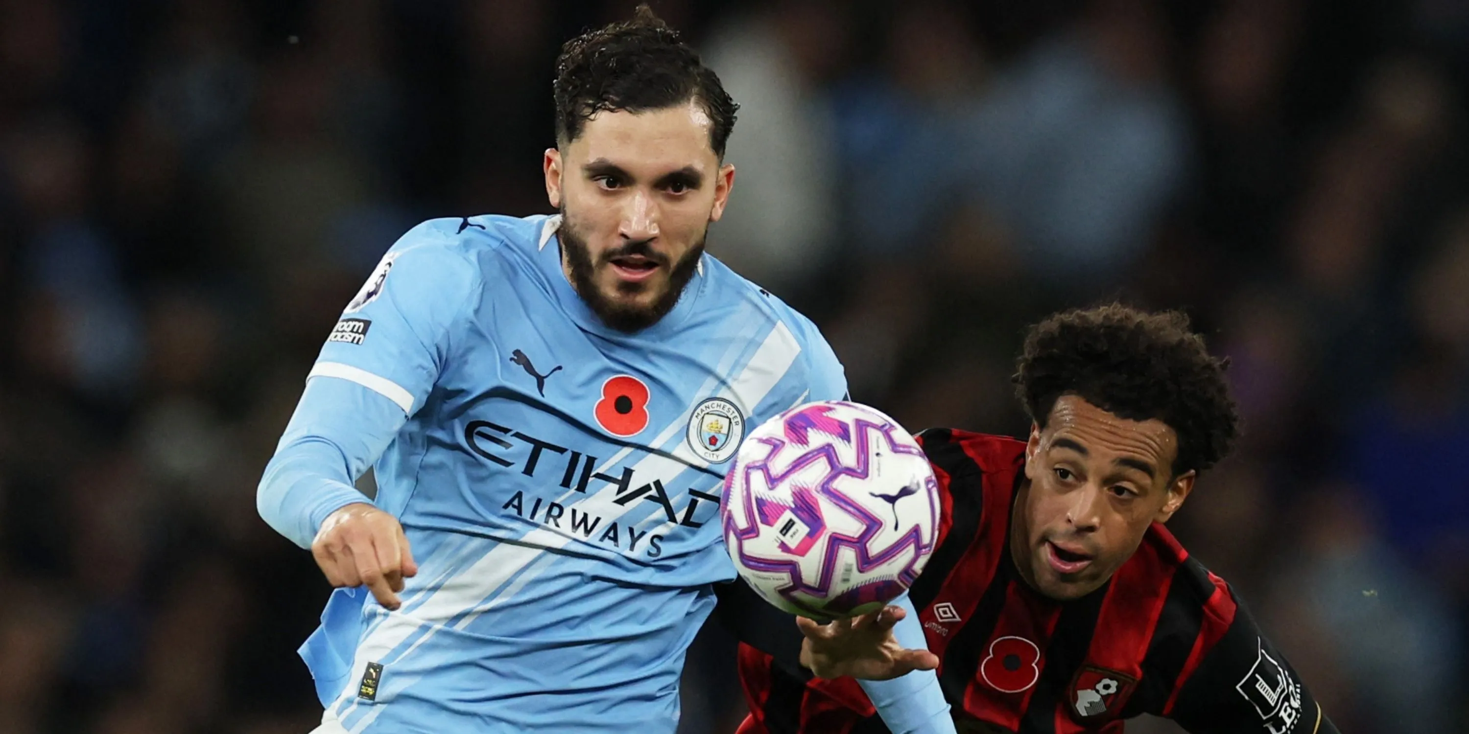 Rayan Cherki tung hoành trên cánh phải trong trận Manchester City 3-1 Bournemouth tại Etihad Stadium